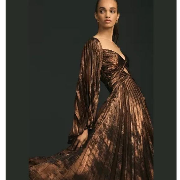 Acler Auroa Midi Dress Metallic Twist Front Pleated Bronze Size 6 NEW - Picture 4 of 16